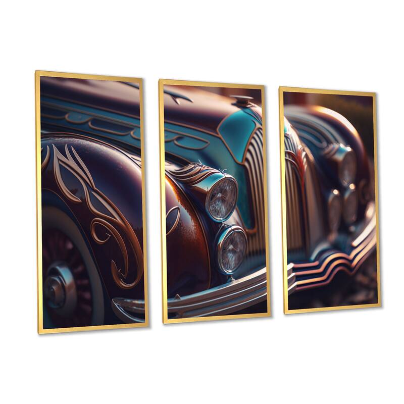Designart "Closeup Of Classic Retro Car VI" Retro Car Framed Canvas